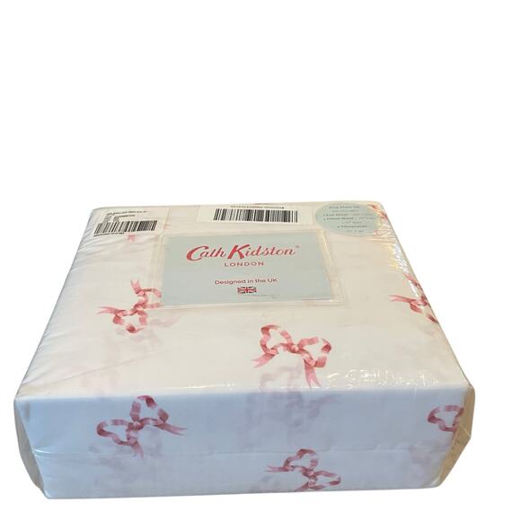 Cath Kidston 4pc KING Sheet Set Hot Pink Ribbons & Bows 100% Cotton White New - Picture 8 of 12